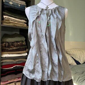 Adiva Light Grey Ruffled Sleeveless Top sz S